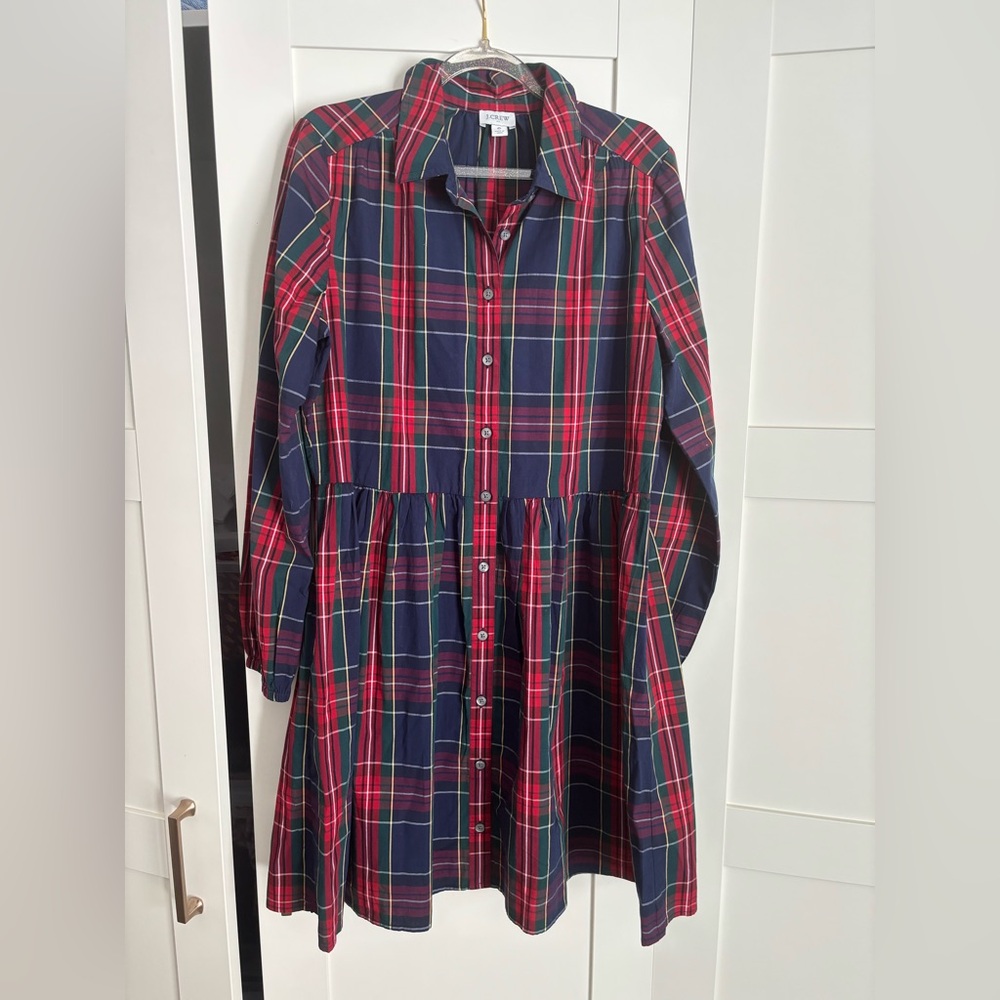 J. Crew Multicolor Plaid Shirt Dress Size 6 Button Down Collar Cotton Holiday